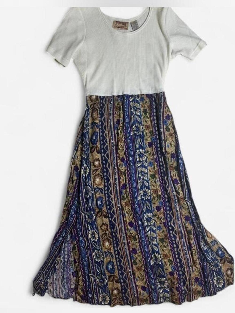 Vintage 90's colorful maxi Dress teacher Boho floral patchwork NWT Sz 16 XL
